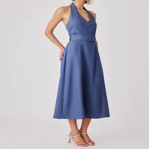 Vestidos Midi Halter de Verano 2025, Personalizados, Modestos, Elegantes y Cómodos, de Mezclilla y Algodón Plisado, para Damas - Product Image 2