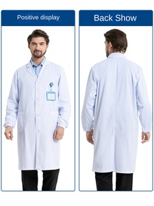 <span class=keywords><strong>Bianco</strong></span> manica lunga Unisex <span class=keywords><strong>camice</strong></span> da laboratorio per infermiere medico studenti universitari-medico uniforme abiti da lavoro stampato Logo - Product Image 2