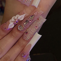 Lot de 24 faux ongles en forme de cercueil à presser, longs, en acrylique avec strass, OEM ODM, emballage personnalisé