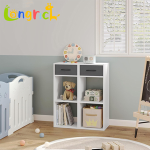 Mueble de Madera con 3 Estantes, 1 Cajón de Tela y 2 Cubos de Almacenamiento Abiertos, Ecológico, para Sala de Estar Pequeña, Dormitorio o Habitación <span class=keywords><strong>Infantil</strong></span> - Product Image 1