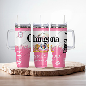 Vaso de Vidrio Personalizado de Alta Calidad, Modelo Chingona, para Cerveza Mexicana, de Acero Inoxidable 304, Aislado al Vacío, de 40 oz, con Asa y Tapa - Product Image 2