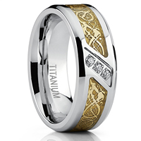 Bague homme en titane incrustation fibre de carbone or dragon celtique incrustation confort ajustement anneaux en acier inoxydable pour hommes bague de mariage