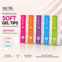 Ongles en gel souple 240 pièces transparents forme cercueil couvrance totale extensions d'ongles marque privée emballage personnalisé vente en gros fournitures de manucure