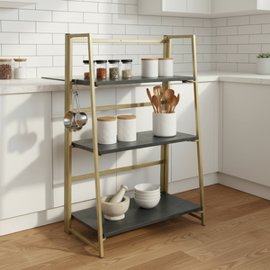 <span class=keywords><strong>Étagère</strong></span>s à 3 niveaux en placage de frêne pliables avec cadre en métal classique pour tout, du livre au verrerie, <span class=keywords><strong>étagère</strong></span>s de rangement - Product Image 5