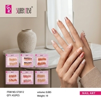 Sweet Rose 12 Cajas de Uñas Postizas con Degradado de Diamantes de Imitación, Largas, Forma Ataúd, Pre-diseñadas, Set de Exhibición de Puntas de Uñas para Maquillaje Diario de Mujeres
