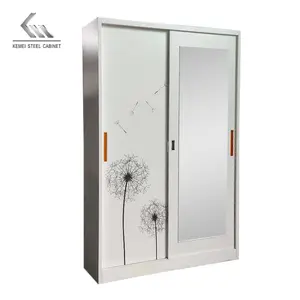 Offre Spéciale Motif Personnalisé Transfert Double Portes Coulissantes miroir armoire en métal almirah godrej