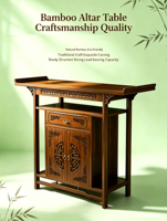 Mesa de Altar de Bambú Natural de Estilo Chino Moderno con Cajón y Gabinete de Doble Puerta para el Santuario del Buda en el Hogar y la Entrada
