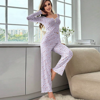 2025 nouvelle tendance en gros impression fleurs automne Homewear Sexy décontracté mode à manches longues pantalons longs pyjama ensemble pour les femmes