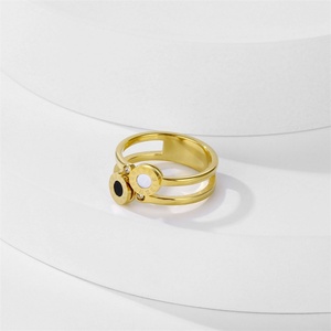 Fashion Womens Shell Rings Stainless Steel Gold Plated Engraved Roman Numerals Ring - Product Image 5