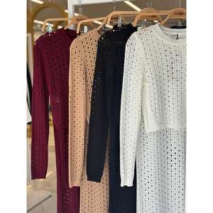 Conjunto de Crochet Sobis Macey para Mujer, Tejido de Punto, Manga Larga, Casual, Transpirable, Primavera Verano, Negro - Product Image 1