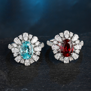Vivid Red <span class=keywords><strong>Ruby</strong></span> Halo engagement <span class=keywords><strong>Ring</strong></span> <span class=keywords><strong>14k</strong></span> vàng trắng vvs moissanite đầy đủ kim cương đám cưới bạc ban nhạc nhẫn đồ trang sức mỹ cho phụ nữ - Product Image 2