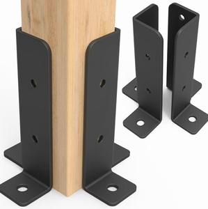 <span class=keywords><strong>Base</strong></span> d'ancrage réglable pour poteaux de terrasse, support de clôture demi-colonne robuste noir pour rénovation - Product Image 1