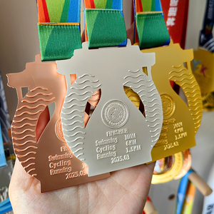Bán buôn tùy chỉnh Hợp kim kẽm 3D Marathon chạy medasl thể thao kim loại Triathlon bóng đá chạy Huy chương với Ribbon - Product Image 2