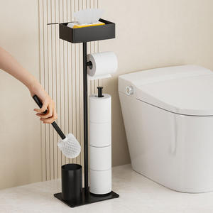 Porte-rouleau de papier toilette vertical moderne en fer, écologique, sur pied, mobile, sans perçage, avec support pour brosse WC, pour usage hôtelier - Product Image 1