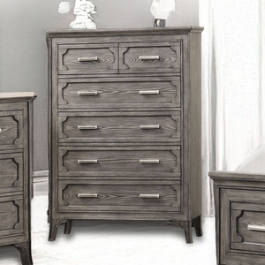 Commode de chambre à coucher avec plateau en marbre, meuble de rangement moderne de style farmhouse, commode en bois gris rustique avec miroir - Product Image 3