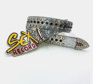 Nuova <span class=keywords><strong>Cintura</strong></span> Western <span class=keywords><strong>con</strong></span> Diamanti, Fibbia a Placca dal Design Sexy <span class=keywords><strong>con</strong></span> Scintillanti Strass di Cristallo in Pelle PU Glitterata Stile Y2K - Product Image 2