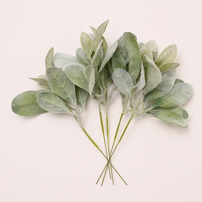 Flocking leaves for flower arrangement greenery mini size silk lamb ears leaves welcomed board decoration