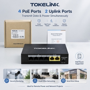 TOKELINK TK-RF0402P-SX Switch PoE de 4 Puertos 10/100Mbps AI Smart PoE con 2 Puertos Uplink RJ45 Plug and Play para Cámaras IP CCTV - Product Image 1