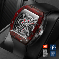 Reloj Mecánico Tonneau con Caja de Fibra de Carbono de 42 mm y Logotipo Personalizado, Correa de Goma FKM, Reloj de Pulsera Deportivo Automático de Lujo para Hombre NH05