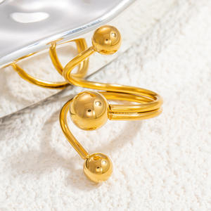 Stainless Steel 18k Gold Planet Open <b>Ring</b> For Women Geometric Ball Design Fashion Jewelry Gift - Product Image 2