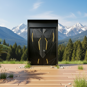 Porte d'entrée de <span class=keywords><strong>sécurité</strong></span> moderne en aluminium moulé noir, finition étanche, géométrique, anti-effraction, pour villa, portail extérieur - Product Image 2