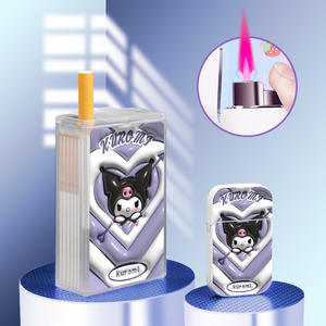 Étui à cigarettes et <span class=keywords><strong>briquet</strong></span> 3D Kuromi Kitty de dessin animé, <span class=keywords><strong>briquet</strong></span> à gaz butane coupe-vent à <span class=keywords><strong>flamme</strong></span> <span class=keywords><strong>rose</strong></span> - Product Image 2