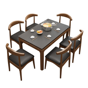 Mesa de comedor rectangular de mármol estilo nórdico con juego de 6 sillas de madera maciza para apartamentos pequeños. - Product Image 4