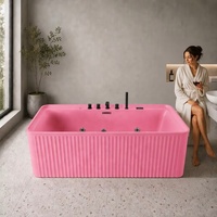 Baignoire de massage autoportante en acrylique rose de luxe certifiée CE, triangulaire, vente en gros pour projets de salles de bain modernes d'hôtels et de villas
