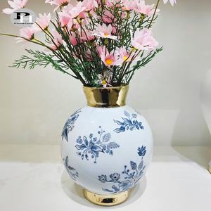 <span class=keywords><strong>Florero</strong></span> decorativo de cerámica para interior y exterior, jarrón de porcelana de color azul y <span class=keywords><strong>blanco</strong></span>, <span class=keywords><strong>dorado</strong></span>, para flores - Product Image 5
