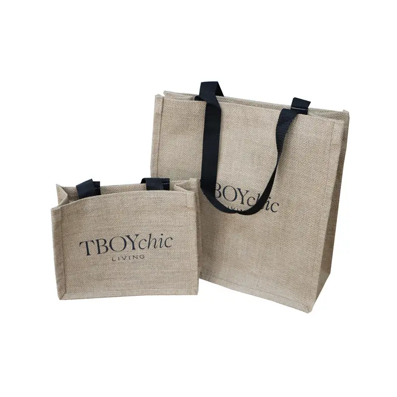 ファッションカスタムロゴ印刷レディースリネンハンドバッグ再利用可能なトラベルハンドルギフトショッピング製品トートジュートバッグ