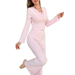 New cross-border autumn-winter <b>women's</b> suit with collar, <b>bow</b> <b>tie</b>, long sleeves, long pants, casual thick pajama-style dress for - Product Image 6