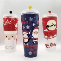 Bouteille jetable à bulles en plastique, ml, avec motifs de noël, de qualité alimentaire, bouteille pour le café, Boba thé, boisson