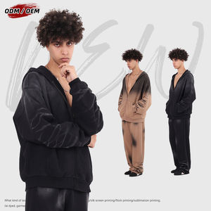 Sudadera con capucha para hombre, oversize, con cremallera YKK, frontal abierto, efecto tie-dye, lavado Monkey Wash, vintage, 100% algodón, 430GSM - Product Image 3