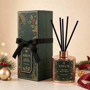 Aikun Corporate Procurement Buyer Rose Gold Christmas Reed <b>Diffuser</b> Black Reeds Custom Ribbon Gift Box Set for Client Gifting - Product Image 1