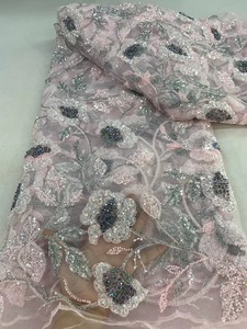 Vải cưới đính cườm ren ánh sáng màu ren vải với sequins thêu lưới ren thiết kế - Product Image 4