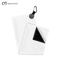 Serviette de golf pour adulte, pliable en trois, multifonctionnelle, séchage rapide, en microfibre tissée, motif écossais, couleur unie, ourlet brodé, texture gaufrée