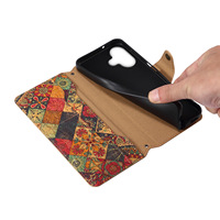 Denior Dompet Lipat Tempat Kartu Cork Bermotif Anti-Sidik Jari, Casing Ponsel Pelindung 360 Derajat Seri 18/17/16/15/14/13