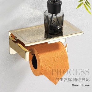 Porte-papier toilette en acier inoxydable 20 cm sans perçage, rectangulaire, couleur or, pour salle de bain - Product Image 2