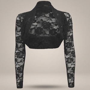 Haut court noir en dentelle à manches longues pour femme, tenue de danse de scène, couvre-vêtement d'entraînement pour adulte - Product Image 3