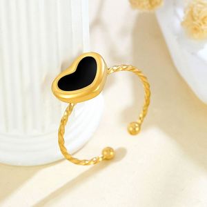 Fashion New Gold Plated Stainless Steel Classic Heart Shaped Gold Waterproof <b>Adjustable</b> <b>Rings</b> - Product Image 2