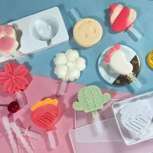 Cetakan es krim silikon lucu, Kit pembuat es krim buatan rumah DIY dengan tongkat