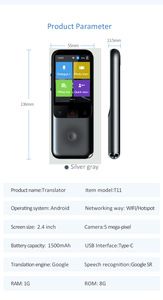 Dispositivo Traductor Portátil de Voz y Foto con IA, Traducción en Tiempo Real en Línea, 144 Idiomas, Pantalla AMOLED, Hora Mundial, Voz T11 - Product Image 2