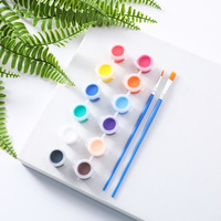 Peinture acrylique non toxique en gros, 12 couleurs, 3 ml, lot de pots avec 2 pinceaux pour la peinture artistique sur verre et papier