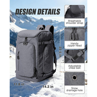 Sac à dos pour bottes de ski 60L avec pompe à vide, trou de drainage pour la neige, compartiment imperméable pour bottes, rangement pour casque et lunettes, et tapis de maintien vertical