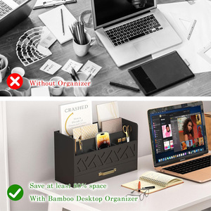 Office Organizer <b>Storage</b> Box Rectangle Bamboo Multifunctional Desk Organizer for Office and Student Use - Product Image 4