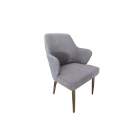 Chaise de bistrot moderne pour café commercial, mobilier d'hôtel, chaise de salle à manger rembourrée en tissu gris avec pieds en bois massif