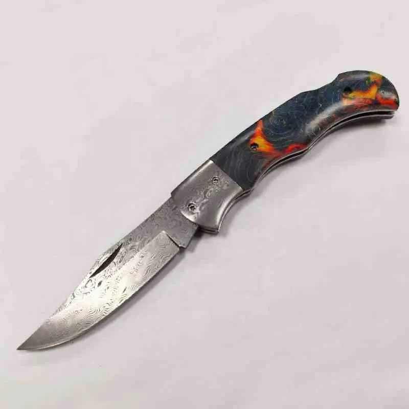 आउटडोर कैम्पिंग शिकार के लिए थोक हस्तनिर्मित उत्तम शैल हैंडल बैकलॉक दमिश्क फोल्डिंग उपहार चाकू