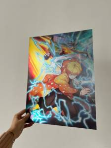 Carte de collection de Noël MEIXIANG 40x30cm en plastique lenticulaire 3D, motif dessin animé Demon Slayer Killer Kamado Tanjirou <span class=keywords><strong>Nezuko</strong></span>, film d'animation - Product Image 5