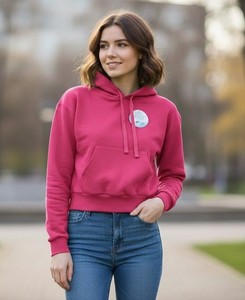 Hoodie court pour femme 60% coton 40% polyester Haute couture Prix réduits Vêtements en stock en gros - Product Image 1