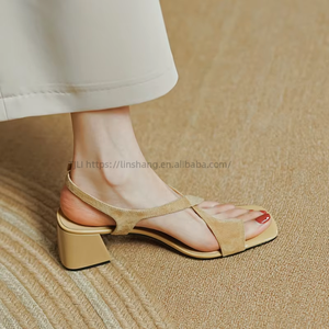 Factory Wholesale Summer New Thick <b>Heel</b> Cross Strap Toe Sandals Pu Outsole Heeled Sandals for Shoes Women - Product Image 2